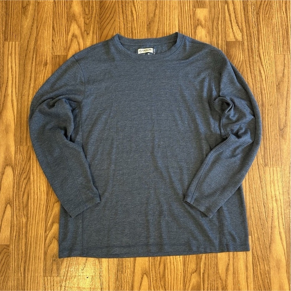 Magellan Navy Waffle-Knit Long Sleeve 2XL Classic Fit Crew Neck Long Sleeve